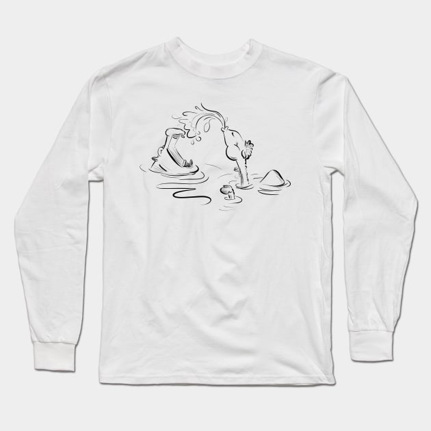 Camel and Hippo in the Water Long Sleeve T-Shirt by Jason's Doodles